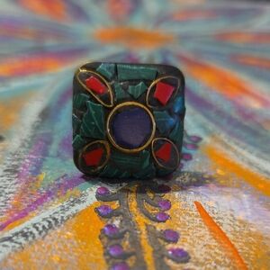 Artisan Green and Red Stone Ring